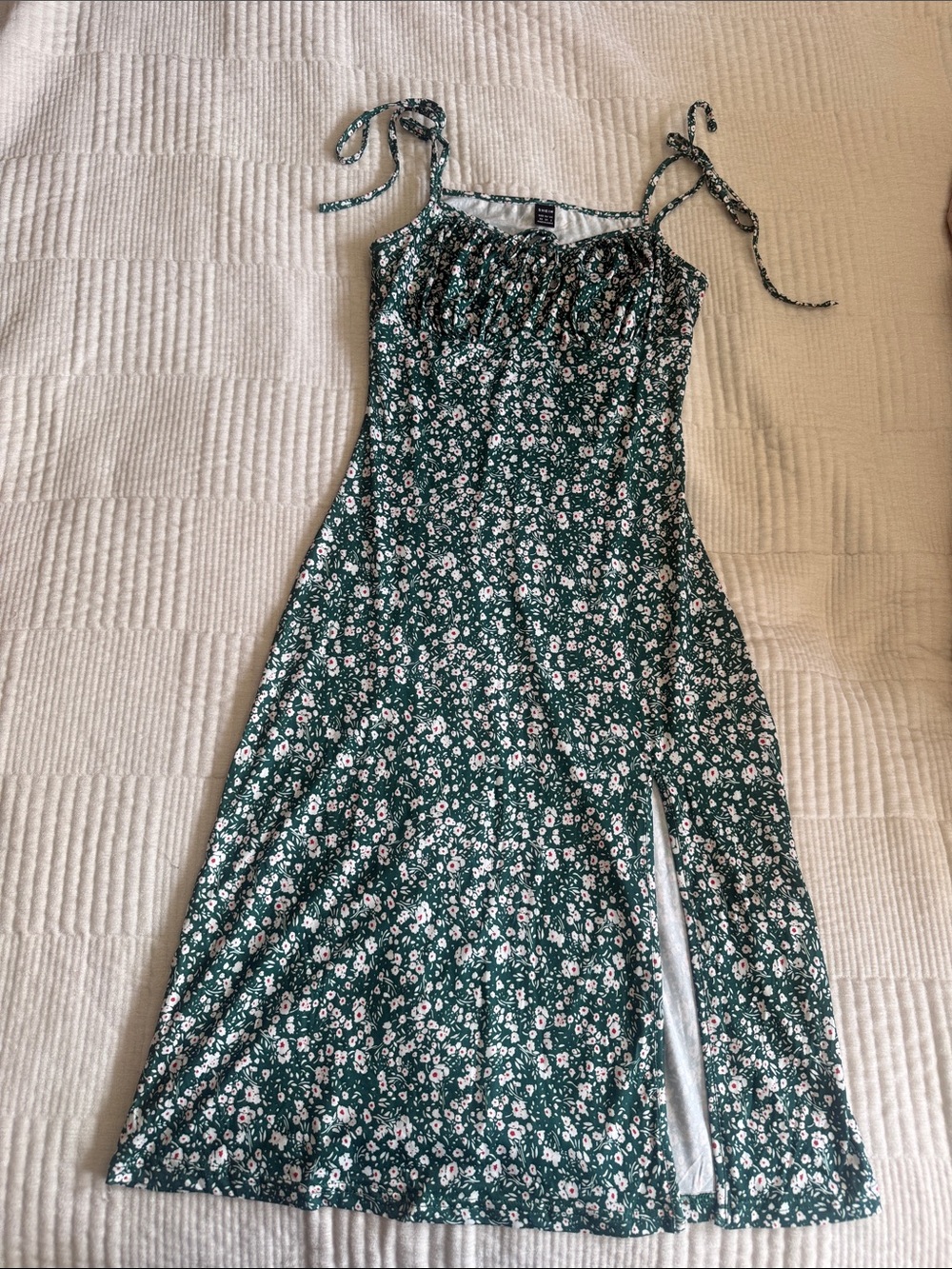SHEIN Green Floral Tie-Strap Midi Dress with Side Slit